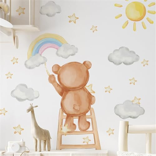 wandsticker kinderzimmer Wandtattoo Bär Regenbogen Wandsticker, selbstklebend Wandaufkleber, wandtattoo kinderzimmer, Babyzimmer Wandaufkleber Deko