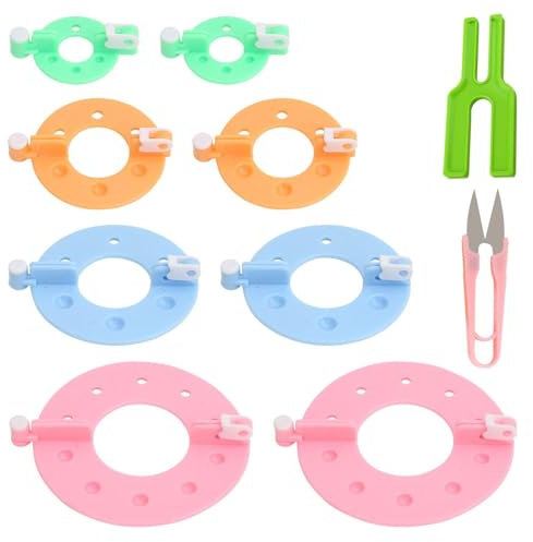 HDGSAFD 8 Stück Pompom-Maker, 1 Stück Plüsch-Wickelbrett, 1 Stück Schere, Werkzeugset Zur Herstellung Von Wollknäueln, Bastel-Requisiten