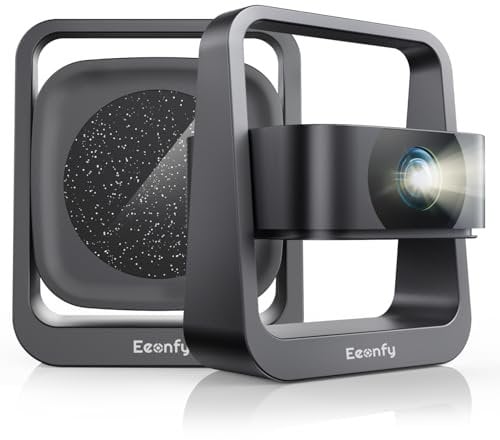 [App Integrada] Eeenfy Proyector Portátil, Proyector Android 13.0 con 350ANSI, Nativo 1080P, E-Focus/Keystone, Proyector TV WiFi6 Bluetooth 5.2, Proyector Video 4K Soporte para Teléfono/Laptop, Negro