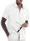 DEMEANOR Mens Linen Shirts Short Sleeve Summer Hawaiian Shirts for Men Linen Casual Beach Shirt White