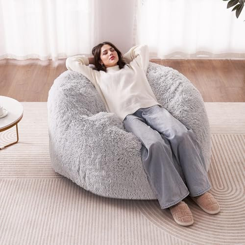 VEVOR Sitzsackbett umwandelbarer Sessel vom Sitzsack zur Matratze, Bettsessel (1220 x 1220 x 762 mm) mit waschbarem Bezug für Erwachsene, gefüllt mit Flauschiger Plüsch, grau (Queen Größe)