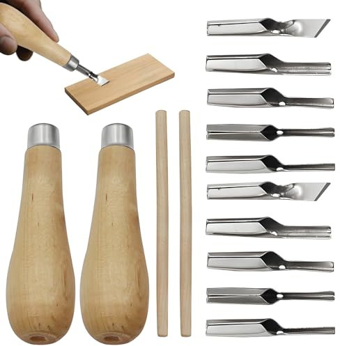 Juego de 2 herramientas de linocut, herramienta de grabado de sello de corte con 5 cuchillas, kit de herramientas de grabado de carpintería, juego de perforación de bloque de pintura de tinta linocut