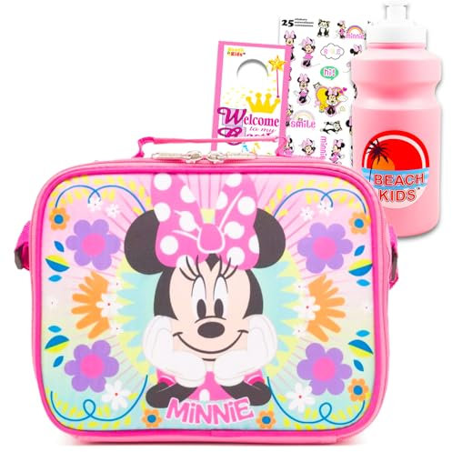 Disney Minnie Mouse Lunch Box for Girls - Bundle with Insulated Lunch Bag Plus Stickers, Water Bottle, More | Minnie Mouse Lunchbox Set for Kids