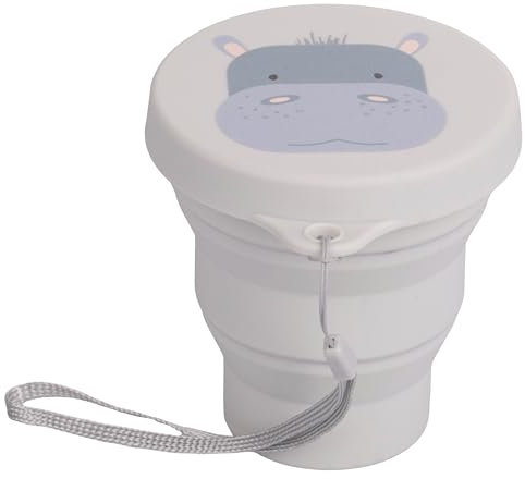 Villa d'Este Home Tivoli 1996 Bicchiere pieghevole con coperchio 200 ml, in silicone, decoro ippopotamo, Les petites Safari