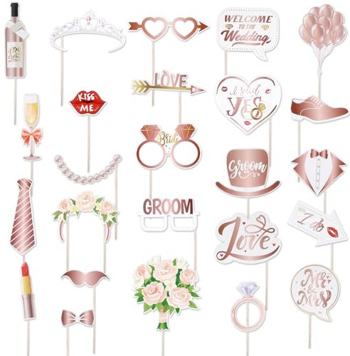 25 Stück Hochzeit Fotobox Accessoires,Rosa Fotobox Accessoires Hochzeit,Brautjungfern Foto Requisiten Hochzeits,für Hochzeiten, Klassentreffen, Geburtstage, Verkleidungen, Partys