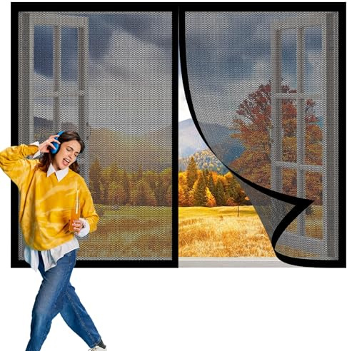 Fliegengitter Fenster Magnetband 83 x 118 cm Insektenschutz Magnet Fliegengitter Ohne Bohren Automatische Schließung für Insektenschutz Fenstergitter, Schwarz
