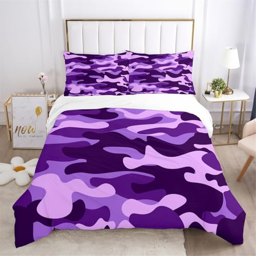 HNHDDZ Bettwäsche Camouflage, Grün Schwarz Gelb Braun Lila Bettwäsche-Set im Militär-Stil mit Camouflage-Muster Bettbezug und Kissenbezug (Stil 2, 200x200 cm)