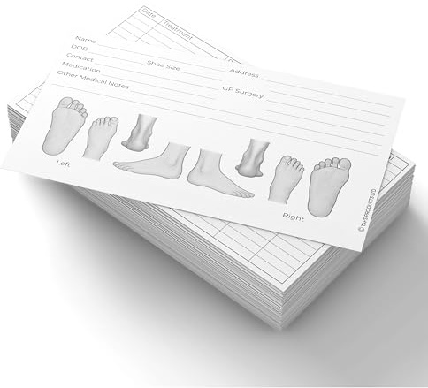 100 Einweg-Podologie-Aufzeichnungskarten – 15,2 x 10,2 cm oder 12,7 x 20,3 cm – schwerer Karton, Fußdiagramme für Anmerkungen – Patientenbehandlung & Notizen für Podologen und Fußgesundheitspraktiker
