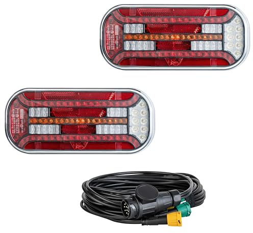LED Rückleuchten Set 12V/24V mit dynamischem Blinker & integriertem Dreieck Reflektor – 7m Kabel 13-polig mit Bajonettanschlüssen – Anhänger, Wohnwagen, Trailer, Auflieger – Rücklicht, Bremslicht, Neb