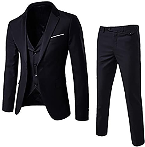 WUSENTOF Herren Anzug 3 Teilig Slim Fit Modische Herrenanzug Sakko Weste Hose für Hochzeit Business Freizeit Regular Fit Anzughose Weste für Männer Anzug