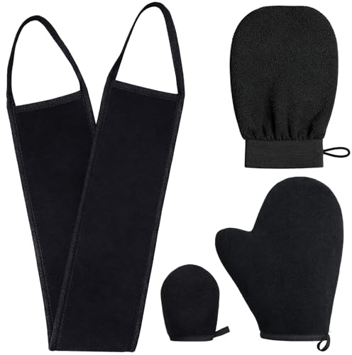 Lanjue 4PCS Self Tanning Mitt Applicator, Shower Glove for Body & Back | Velvet Mitt, Anti-Slip Wrist, Washable Reusable Design, Even Streak-Free Self-Tan Application For Body And Back