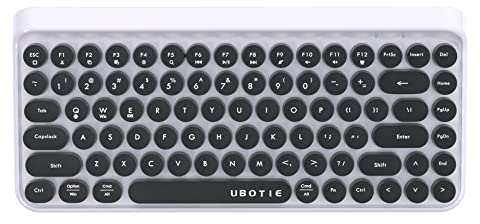UBOTIE Teclados portátiles con Bluetooth coloridos (negro y blanco) | Mini teclado compacto retro inalámbrico para computadora con diseño flexible de 84 teclas para PC y tablet