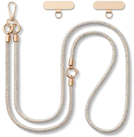 CHUQING Handykette Glitzer Handyband zum Umhängen Strass | Glitzernde Strass-Handykette abnehmbar mit drei Tragweisen,inkl. 2 Metallpads zur einfachen Montage, hände frei im Alltag