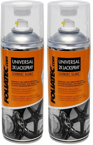Foliatec Universal 2K Lackspray Spraydose Spray Sprühlack Hitzebeständig, schwarz glänzend, 400 ml (Packung mit 2)