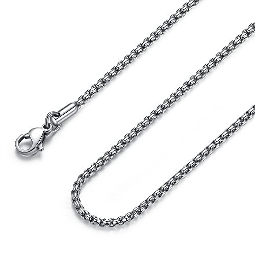 FOSIR Mens Chain Necklaces, 2mm Stainless Steel Rolo Chain Necklace for Men and Women, Silver Tone Box Chains for Men, 20 Inch