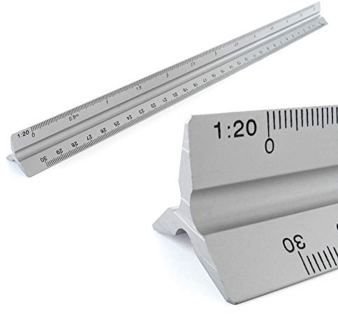 Maßstab Lineal Alu Dreikantlineal Dreikantmaßstab Scale Ruler 1: 20, 1: 25, 1: 50, 1: 75, 1: 100, 1: 150, 30cm lang Dreieckig Maßstab