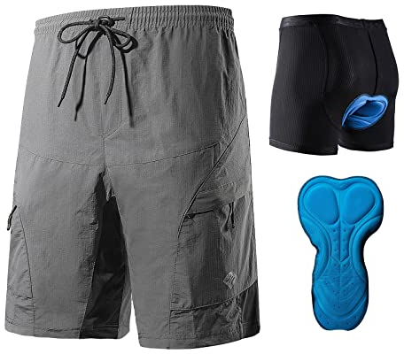 Santic Radlerhose Herren mit Sitzpolster Kurz Fahrradhose MTB Radhose Kurz mit Fahrradunterhose Herren Gepolstert Radshorts Fahrradshorts Grau EU XL