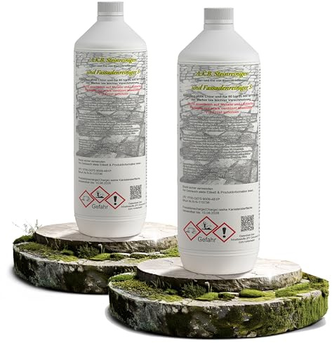 A.K.B. Steinreiniger und Fassadenreiniger S Konzentrat 2 Liter - Grünbelagentferner für Steine & Fassaden - Hochergiebiger Fassadenreiniger, Terrassenreiniger & Steinreiniger intensiv Aussen