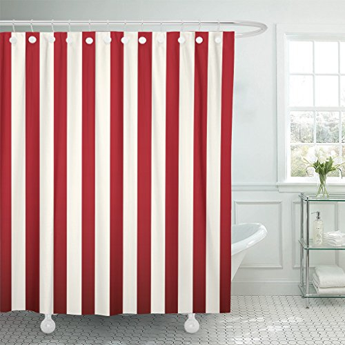Emvency Duschvorhang, abstrakt, klassisch, rot und weiß gestreift, schöne Farbe, diagonal, wasserdicht, Polyester, 183 x 183 cm, Set mit Haken