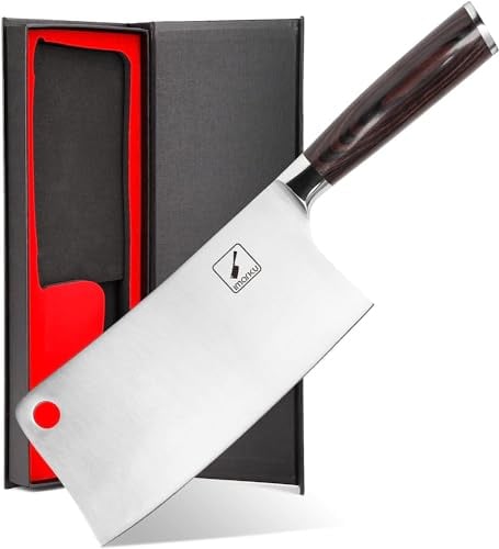 imarku Hackmesser, Klingenlänge 18cm Nakiri Messer Scharfes Chinesisches Kochmesser Küchenmesser Hochwertigem Edelstahl Hackbeil Knochen Profi Cleaver Knife mit Ergonomischem Pakkaholzgriff