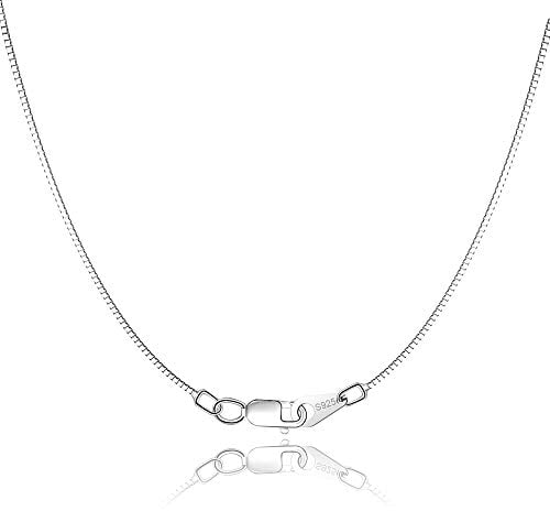 Jewlpire 925 Sterling Silver Chain for Women & Girls - 0.8mm Box Chain with Lobster Claw Clasp - Italian Necklace - Super Thin & Strong - Friendly Price & Quality - 20 Inch