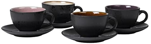 BITZ Tassen, Kaffeetassen mit Untertasse, Steingut, 24 cl, 4er-Set, Amber, Pink, Lila, Creme