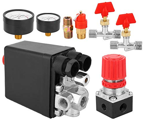 Pressure Switch Control Valve Assembly Square Four Holes Air Compressor Part with Pressure Gauges for Air Compressor(#01)