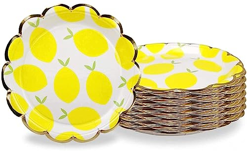 MaitianGuyou Piatti di carta usa e getta, piatti di carta color oro, 40 pezzi, forniture per feste per antipasti, pranzo, cena e dessert, 20 cm di diametro (limone)