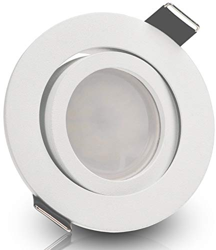 trendlights24 Bianco LED Einbaustrahler 230V Weiß matt rund dimmbar, 3er Set ultra flach 35 mm LED-Spots 5W Warmweiß, Deckenspots schwenkbar