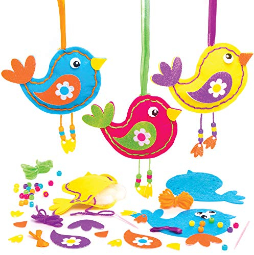 Baker Ross AT568 Nähsets mit Vogel-Dekoration, kreatives Kunst- und Bastelzubehör für Kinder zum Basteln und Dekorieren, 3 Stück