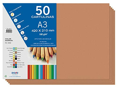 Dohe - A3-Karton, braun, für Bastelarbeiten und Druck (50 Stück) - 21 x 29,7 cm - 180 g/m² - Büromaterial