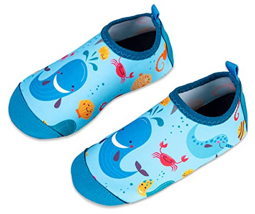Kinder Badeschuhe Wasserschuhe Strandschuhe Mädchen Junge Schwimmschuhe Barfußschuhe rutschfeste Surfschuhe Sportschuhe Kleinkind Schwimmbad(Blue.Whale,18/19 EU)