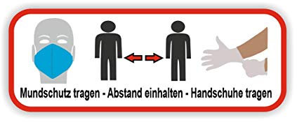 Generisch 1 Stück Handschuhe tragen Mundschutz Abstand halten Sicherheits Symbol Aufkleber Abziehbild (R50/4) W (10cm Länge)