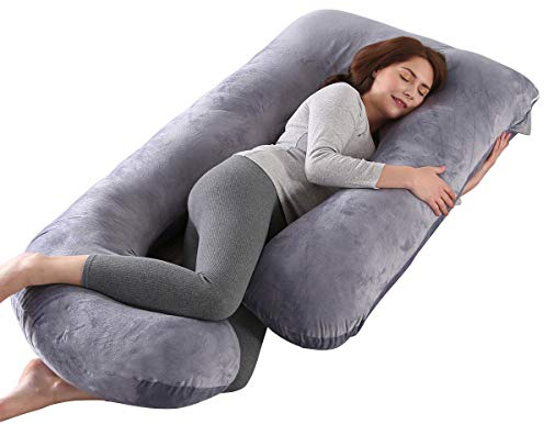 Coussin de Grossesse pour dormir, Coussin d'allaitement,Grand Coussin allaitement en forme de U de maternité avec Housse en Velours remplaçable et Lavable (Gris Foncé-Velours)