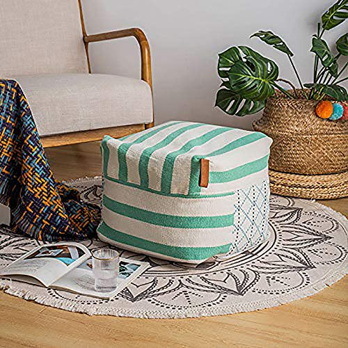MOCOFO Freizeit Kreativer Sofa-Hocker, moderner, minimalistischer Tatami-Boden-Futon-Matte, grober Stoff, Bedruckte Quaste Pouf-Abdeckung (breite Stange, grün, 40 x 40 x 30)