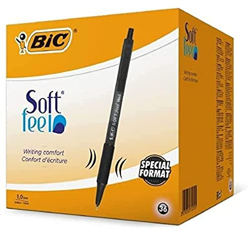 BIC Kugelschreiber Set Soft Feel, in Schwarz, 1.0 mm Spitze, 36er Pack, Ideal für das Büro, das Home Office oder die Schule
