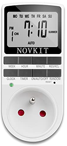 NOVKIT Programmateur Prise Électrique et Digitale, Minuterie Prise Numérique à 10 Programmes Journaliers Hebdomadaires avec Mode Anti-vol et Grand LCD écran, Économiser Électricité (Un Paquet)