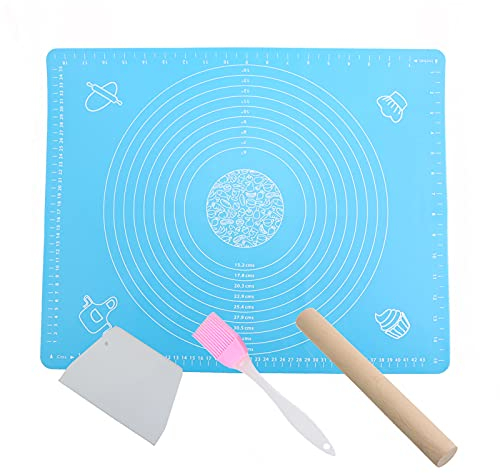 Silikon Rutschfeste Backunterlage,Antihafte Backmatte Fondant Teig Gebäck Backmatte Wiederverwendbar Pizza Matte(BPA Frei 50x40cm Blau mit Messungen)