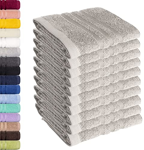Lavea Lot de 10 Serviettes de Toilette 30 x 30 cm – Serviettes d'invité de qualité supérieure 30 x 30 cm en 100% Coton, série éponge Elena – Absorbantes, lavables et résistantes – Argent