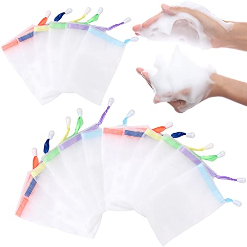 12 Stück Seifenbeutel Seifensäckchen Set YUTOU Premium Nylon Weiche Seifentasche Seife Mesh Tasche Seifensäckchen Weich mit Farbe Kordelzug für Aufschäumen und Trocknen der Seife - ZufäLlige Farbe