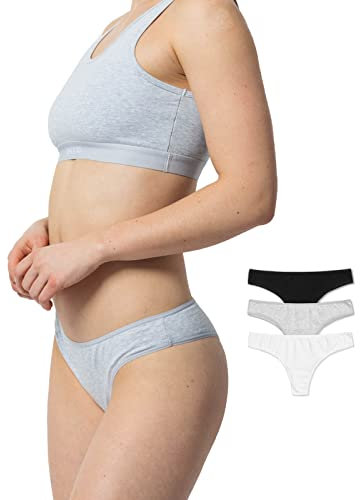 Snocks Brazilian Slip Damen aus Bio-Baumwolle (3er Pack) - Damenunterwäsche mit perfekter Passform und angenehmem Tragegefühl - Klassisches Unterwäsche Frauen Design - Gr.L, Farbe Weiß/Grau/Schwarz