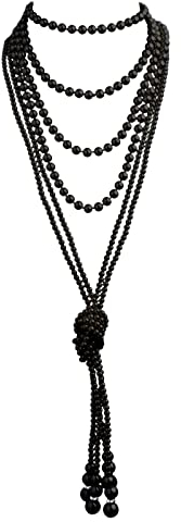 ROYIYI 1920s Perlen Kette Elegant Retro Stil Fasching Kostüm Zubehör Damen Halskette Kurz Multi Schichte Choker Kette Hochzeit Braut Schmuck Accessoires Perlenkette (Schwarz, L)
