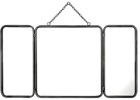 Vente-unique - Miroir de barbier Vintage en métal - L. 112 x H. 60 cm - Gris métallisé - Cerrone