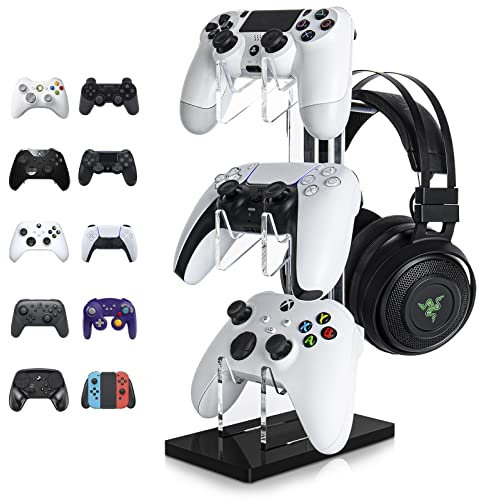OAPRIRE Universal 3 Tier Controller Holder and Headset Stand for PS4 PS5 Xbox ONE Switch, Controller Stand Gaming Accessories, Build Your Game Fortresses (Black)