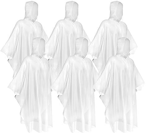 Okydoky Regenponcho mit Kapuze(Transparent,6 Stück) Kordelzug Kapuze und Dickeres Material, Wasserdicht Einweg Regenjacken für Festivals, Konzert, Wandern, Radfahren, Camping, Outdoor(Poncho,6).DE