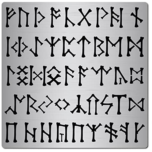 GORGECRAFT 16x16cm Metall-Runen-Schablone, Edelstahl, Altes Alphabet, Elder Futhark, Plantillas, Abecedarios-Vorlage, Gotische Schrift, Schablonen Zum Malen, Holzbrennen, Brandmalerei