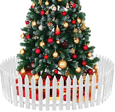 MCEAST 36 Stück Weihnachtsbaumzäune Weiß Lattenzaun Bordüre 11,7 x 30,5 cm Mini Kunststoff Dekorative Zäune Weihnachtsbaum Barriere für Hunde Kinder Zuhause Hochzeit Feengarten Party