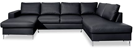 MIUFORM Ecksofa U Form mit Schlaffunktion und Bettkasten | Lofty Lilly | Wohnladschaft Couch Schlafcouch Wohnzimmer Gästezimmer | Metallfüße (Schwarz, Rechts ausgerichtet)