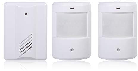 Sensore di Movimento con Allarme Wireless Rilevatore di Movimento Infrarossi con Allarme a Induzione Kit Campanello da Esterno(1 Ricevitore + 2 trasmettitori)