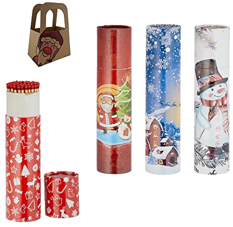 Geschenkset 4 x 75 Kaminstreichhölzer XXL (20 cm lang) Weihnachtsmotiv mit Mini-Geschenktasche Weihnachten